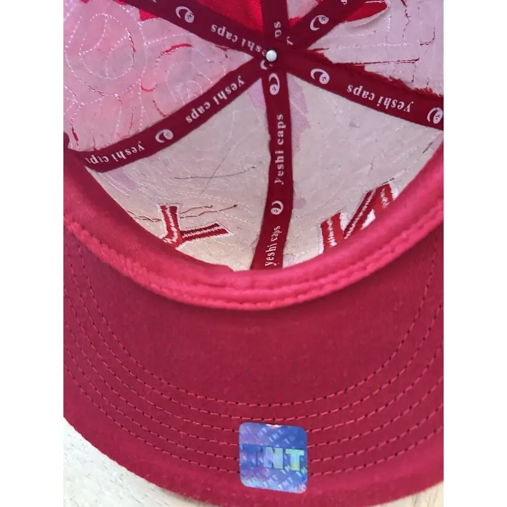 Y2K NY Red Hat White Stick Look Flat Bill New York Artsy 7 1/4 Retro RARE 90s